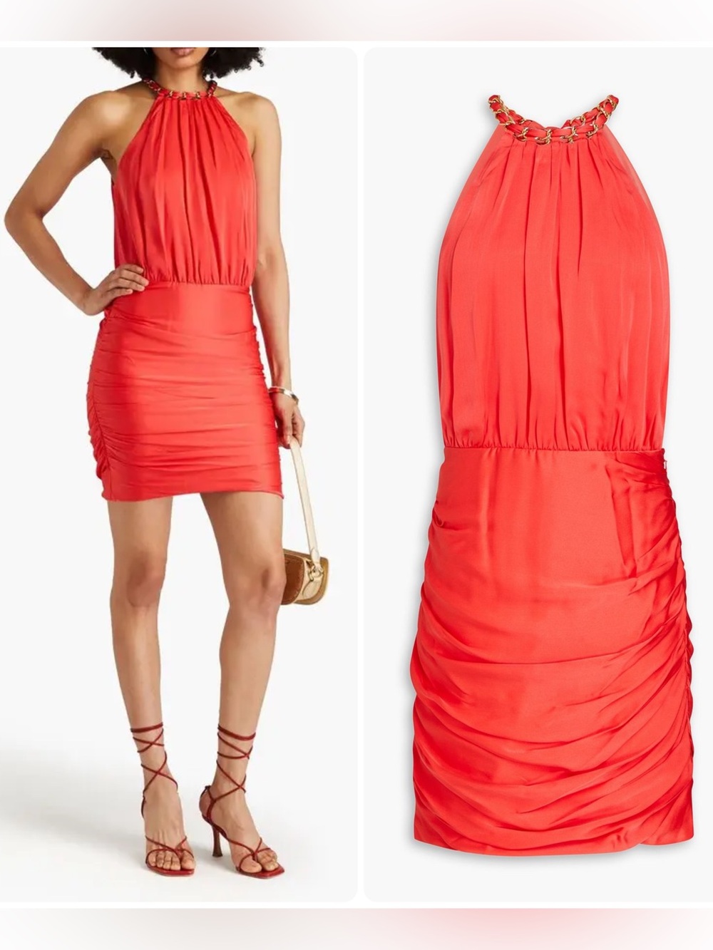 Veronica Beard Kalita Watermelon Halter Chain Link Ruched Mini Dress NWT $598 - Picture 8 of 8
